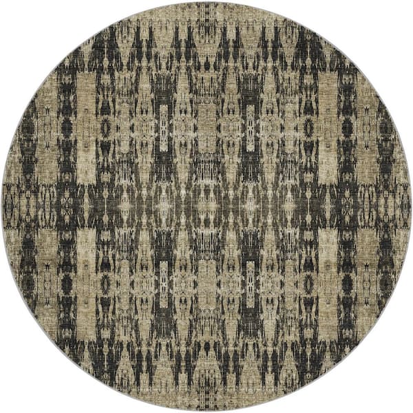 Dream Shag Premium Machine Washable Abstract ADS580 Black 8 ft. x 8 ft. Round Rug