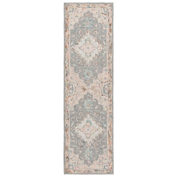Anatolia 2 ft. x 8 ft. Gray/Rust Oversized Medallion Runner Rug