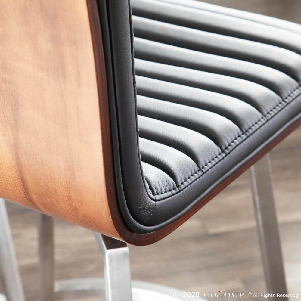 Modern Black Faux Leather Swivel Counter Height Stool with Wood Back