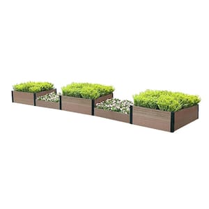 38 in. D x 14 in. H x 184 in. W Brown and Black Composite Board and Steel Terraced Quintuple Garden Bed Valley Type
