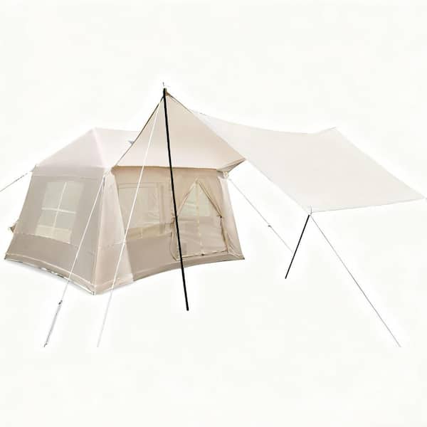 9 ft. x 7 ft. Beige Inflatable Camping Tent with Stove Jack