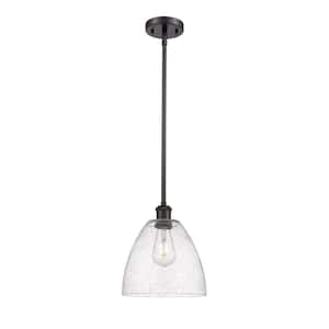 Bristol Glass 1-Light Oil Rubbed Bronze Shaded Pendant Light with Seedy Glass Shade