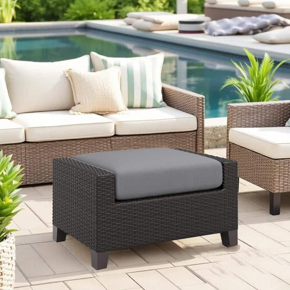 Patio Gray Metal Skye Ottoman with Cushion (Set of 2)