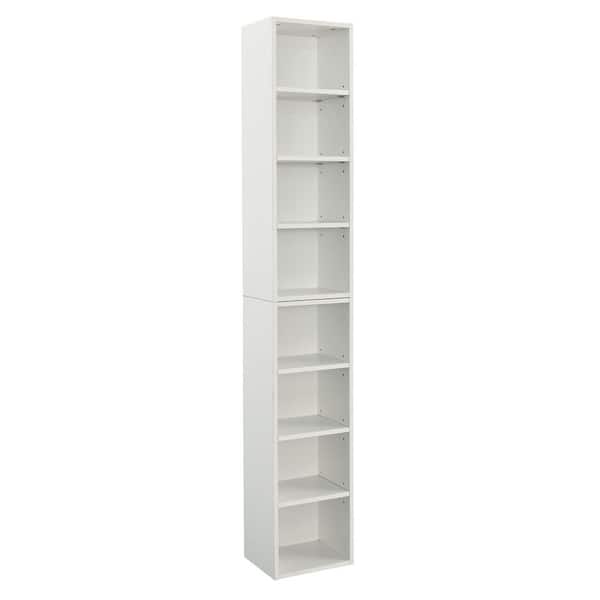 Otryad 8-Cube Media Storage Tower Rack, Freestanding Accent Bookcase Display Cabinet with Adjustable Shelves in White