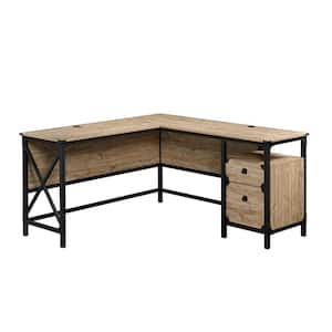 60 in. L-Shaped Milled Mesquite 2 Drawer Computer Desk with File Storage