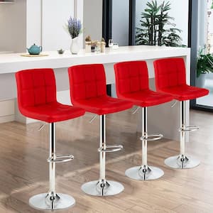 46 in. PU Leather Bar Stool Low Back Metal Swivel Bar Chair w/ Adjustable Height Red (Set of 4)