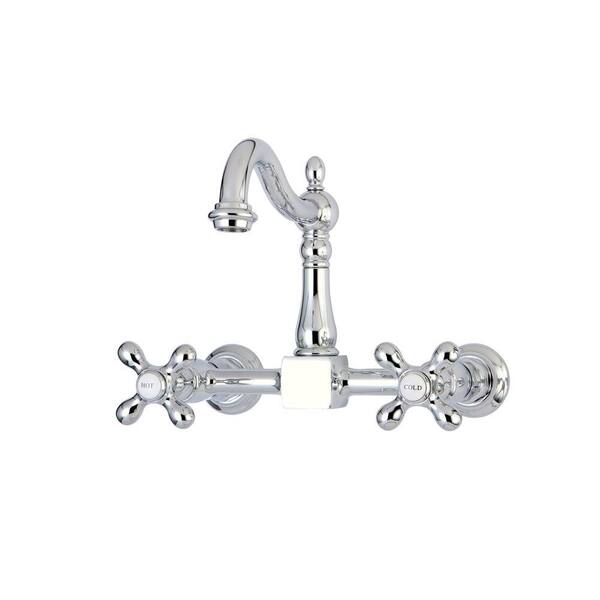 Kingston Brass Victorian Solid Cross 2-Handle Wall-Mount Kitchen Faucet in Polished Chrome
