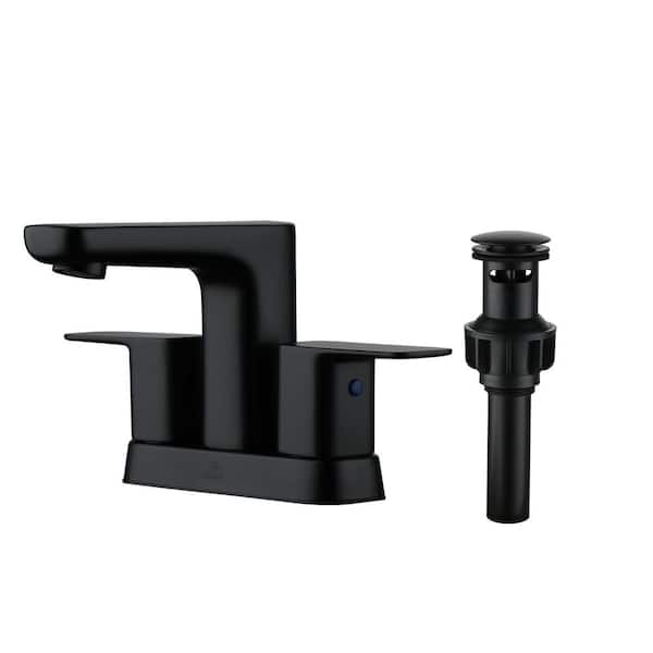 Mondawe 4 in. Centerset Double Lever Handle Bathroom Faucet with Pop-up Drain in Matte Black