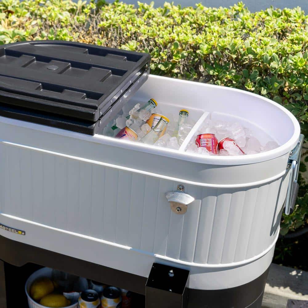 Permasteel 120-Qt White Metal Rolling Patio Cooler with Wheels