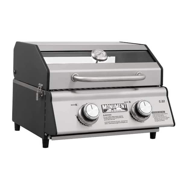 Monument Grills Portable Tabletop Propane Gas Grill in Stainless Steel with  Clearview Lid (2-Burner) G22 The Home Depot