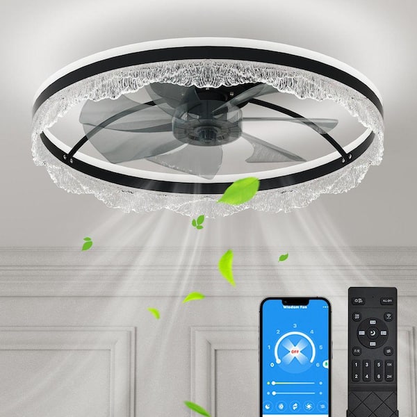24 in. Integrated LED Indoor Black Low Profile Ceiling Fan with Lights, Flush Mount Smart App Remote Control Ceiling Fan