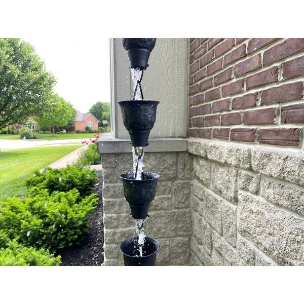 8.5 ft. Large Black Aluminum Sunflower Rain Chain