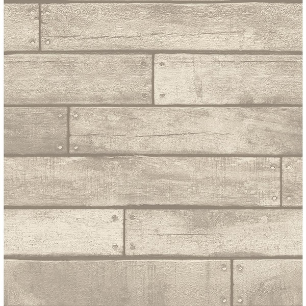 Brewster Weathered Grey Nailhead Plank Grey Wallpaper Sample