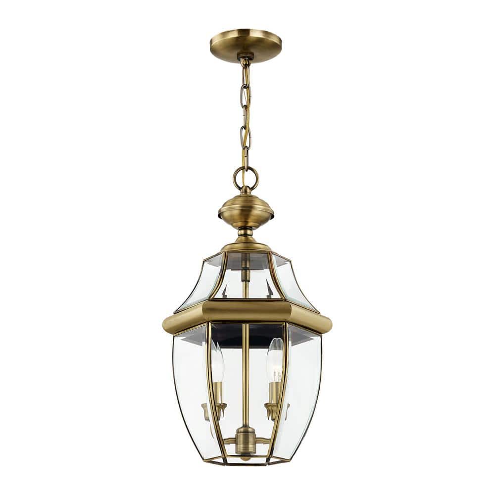 Antique Brass 2-Light Pendant with Clear Beveled Glass