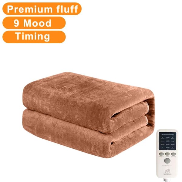 Afoxsos 180 cm. Flannel Electric Blanket Heater Fluff Mattress Double Body Heating Blankets Thermostat in Brown