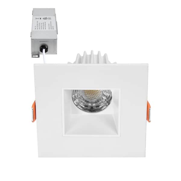 Maxxima 2 in. Slim Square Recessed Anti-Glare LED Downlight, White Trim, Canless IC Rated, 500 Lumens, 5 CCT 2700K to 5000K