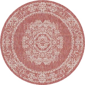 Rust Red Timeworn Outdoor 4 ft. Round Area Rug