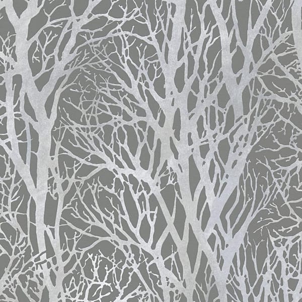 A.S. Creation Life Series Trees - Silver Metallic and Dark Grey Wallpaper