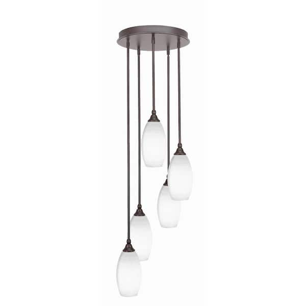 Unbranded Villa 5 Light Dark Granite Pendant, Cluster Pendant Light with 5.5 in. White Matrix Glass Shades, No Bulbs Included