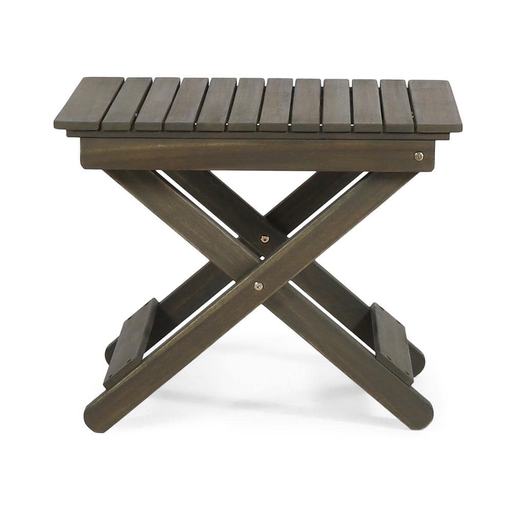 Gray Folding Rectangular Acacia Wood Outdoor Side Table, 15 in. D x 22.75 i