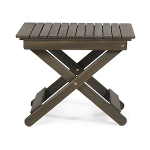 Gray Folding Rectangular Acacia Wood Outdoor Side Table, 15 in. D x 22.75 in. W x 18.25 in. H, for Garden and Balcony