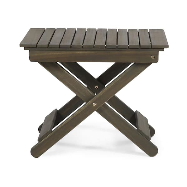 Unbranded Gray Folding Rectangular Acacia Wood Outdoor Side Table, 15 in. D x 22.75 in. W x 18.25 in. H, for Garden and Balcony