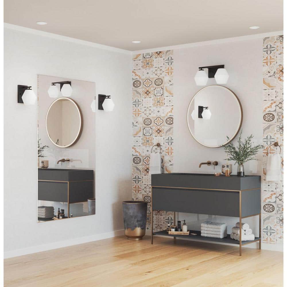 Matte Black and Opal Glass 2-Light Vanity Fixture