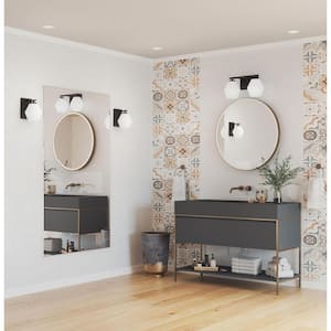 Copeland Collection 15 in. 2-Light Matte Black Vanity Light with Etched Opal Glass Shades