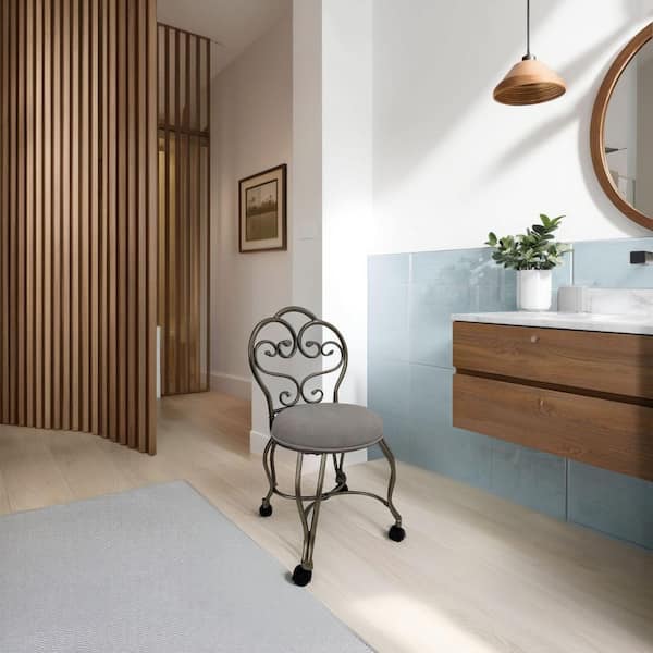 Carolina Chair & Table Victorian Gilded Silver Vanity Stool with Back and Casters