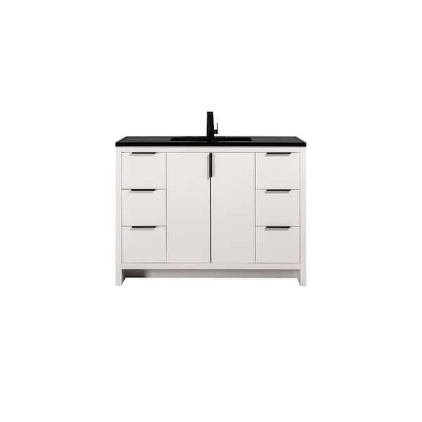 Abruzzo Evana 40 in. W x 18.9 in. D x 34.3 in. H .Wood Melamine Vanity Set in White with quartz sand integrated Top ，Black Basin
