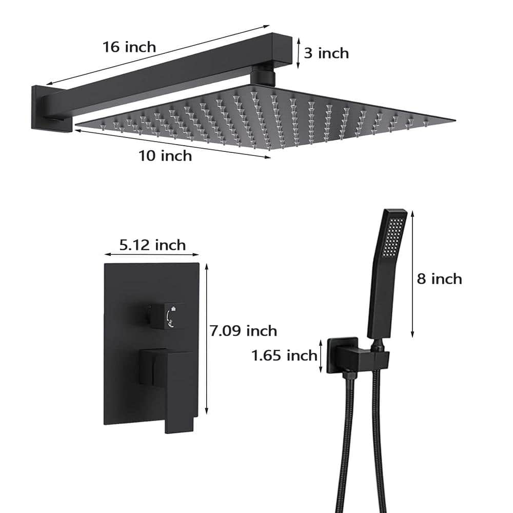 Large Matte Black Stainless Steel Square Wall Mounted Shower System