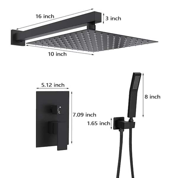 1-Spray Square 10 in. Shower System Shower Head with Handheld in Matte Black