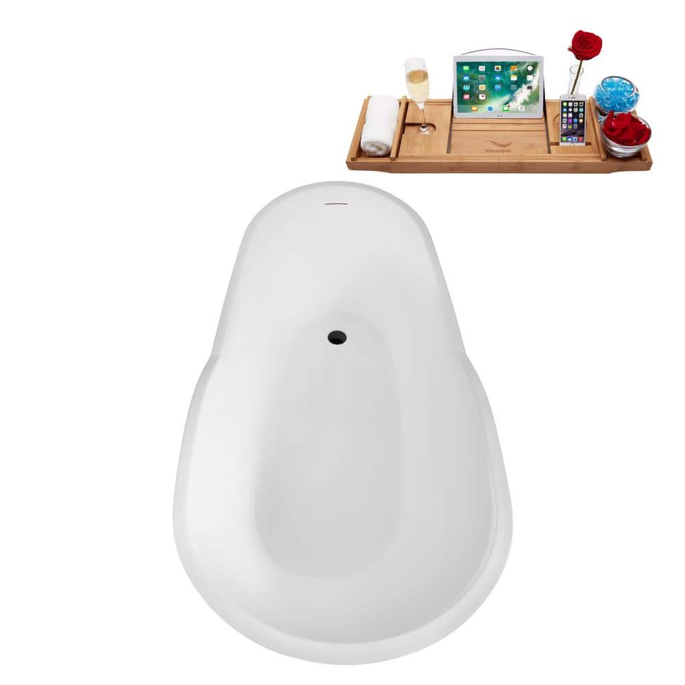 67" Glossy White Acrylic Freestanding Soaking Bathtub with Matte Black Trim