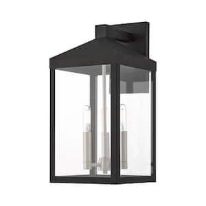 Creekview 17.5 in. 3-Light Black Outdoor Hardwired Wall Lantern Sconce with No Bulbs Included