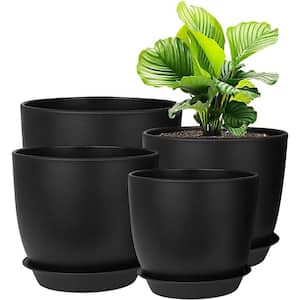 Modern 7 in. L x 6 in. W x 5 in. H Pure Black Plastic Round Indoor Planter (4-Pack)