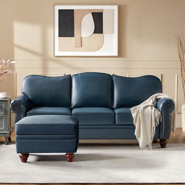 JAYDEN CREATION Andres Transitional Style 2-Piece Navy PU Leather