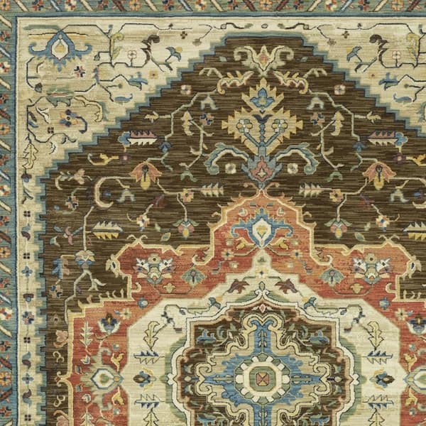 4 ft. x 5 ft. Ivory, Green Geometric Washable Area Rug