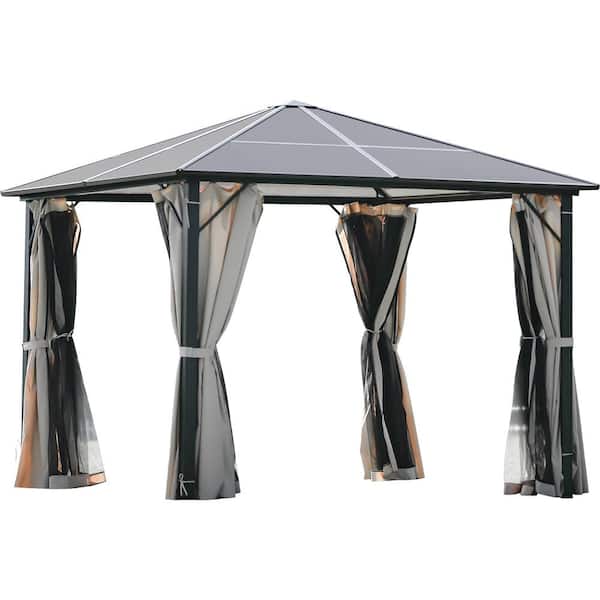 maocao hoom 9.8 ft. x 9.8 ft. Beige Aluminum Patio Gazebo with Polycarbonate Roof