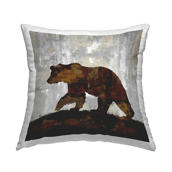 Stupell Industries Rustic Woodland Bear Stepping Brown Square Outdoor Throw Pillow