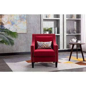 27 in. Wide Red 2-Seat Square Arm Linen Mid-Century Modern Straight Sofa