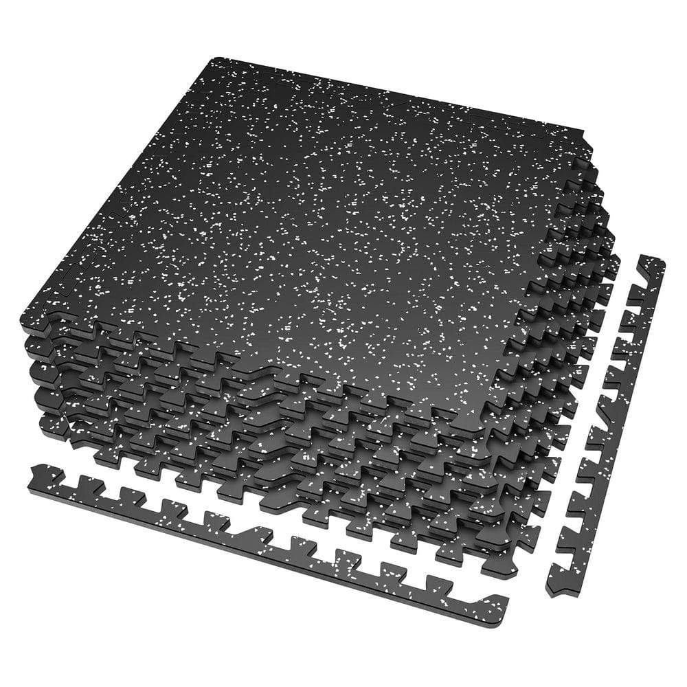 Black 24 in. W x 24 in. L x 0.56 in. T Interlocking Foam Gym Flooring ...