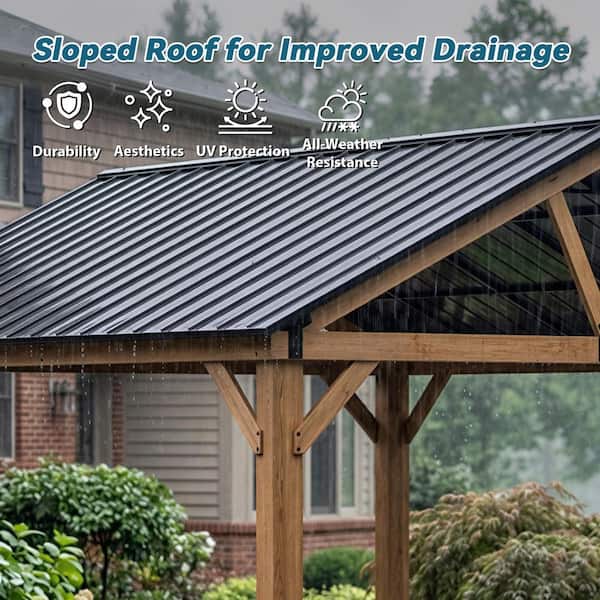 PremDwell 15 ft. W x 13 ft. D Cedar Wood Outdoor Hardtop Gazebo