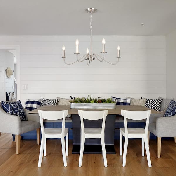 5-Light Nickel Modern Candlestick Hanging Linear Chandelier Lighting for Kitchen Island