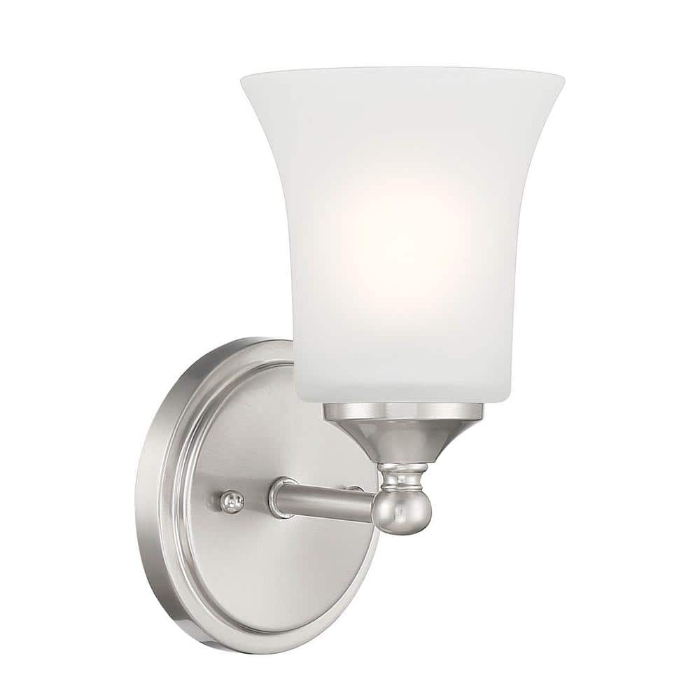 Transitional Flared Frosted Glass & Brushed Nickel Sconce, 9.5" Height