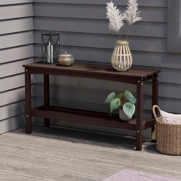Laguna Outdoor Patio Bar Console Table with Storage Shelf Dark Brown