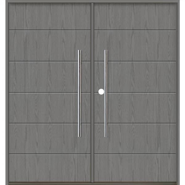 Krosswood Doors TETON Modern Faux Pivot 72 in. x 80 in. Right-Active/Inswing Malibu Grey Stain Double Fiberglass Prehung Front Door