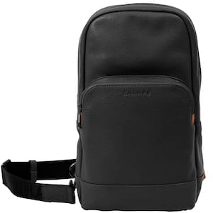 Onyx Collection 7.5 in., Black Leather Sling Bag Backpack with RFID Protection