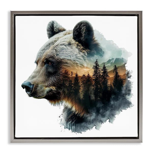 Stupell Industries Bear Woodland Silhouette by LSR Design Studio Gray Floater Frame Animal Graphic Art Print 25 in. x 25 in.