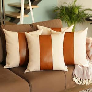 Bohemian Handmade Vegan Brown Faux Leather 17 in. x 17 in. Square Solid Throw Pillow (Set of 4)