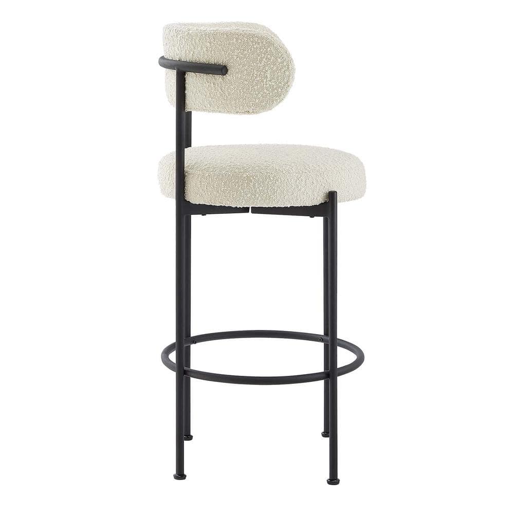 Ivory Boucle Fabric and Black Metal Adjustable Bar Stools, Set of 2